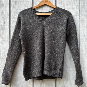 Theory Kippy Speranza V-Neck‎ Sweater Wool Blend Angora Gray Speckled Knit